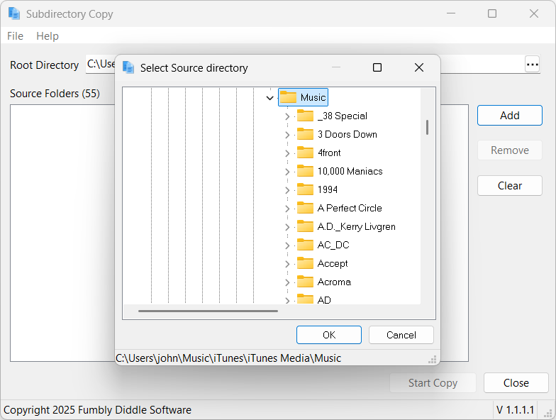 The application's main screen with items selected