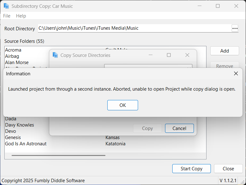 Subdirectory Copy Project Launch Error