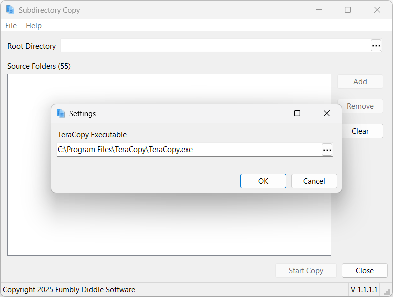 The settings screen populated